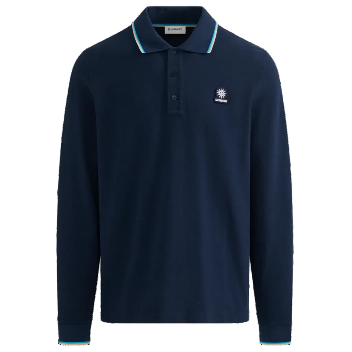 Sandbanks Contrast Trim L/S Polo Shirt: NAVY