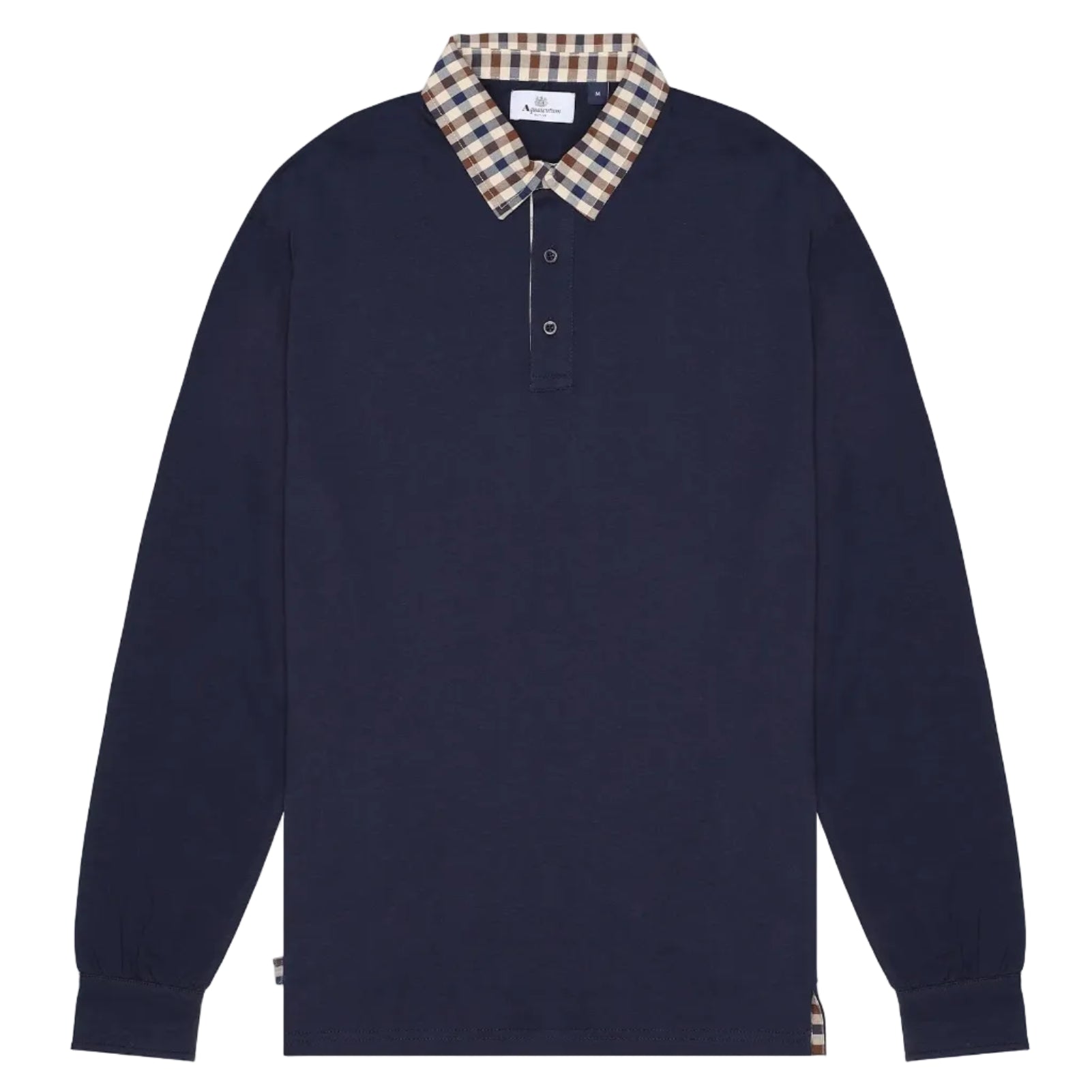 Aquascutum Active Club Check Collar L/S Polo Shirt: NAVY