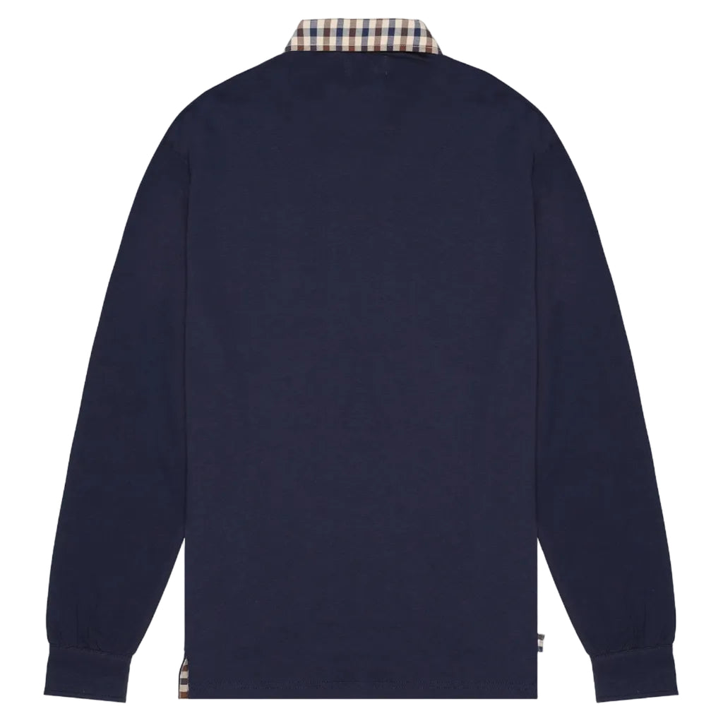 Aquascutum Active Club Check Collar L/S Polo Shirt: NAVY