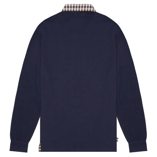 Aquascutum Active Club Check Collar L/S Polo Shirt: NAVY