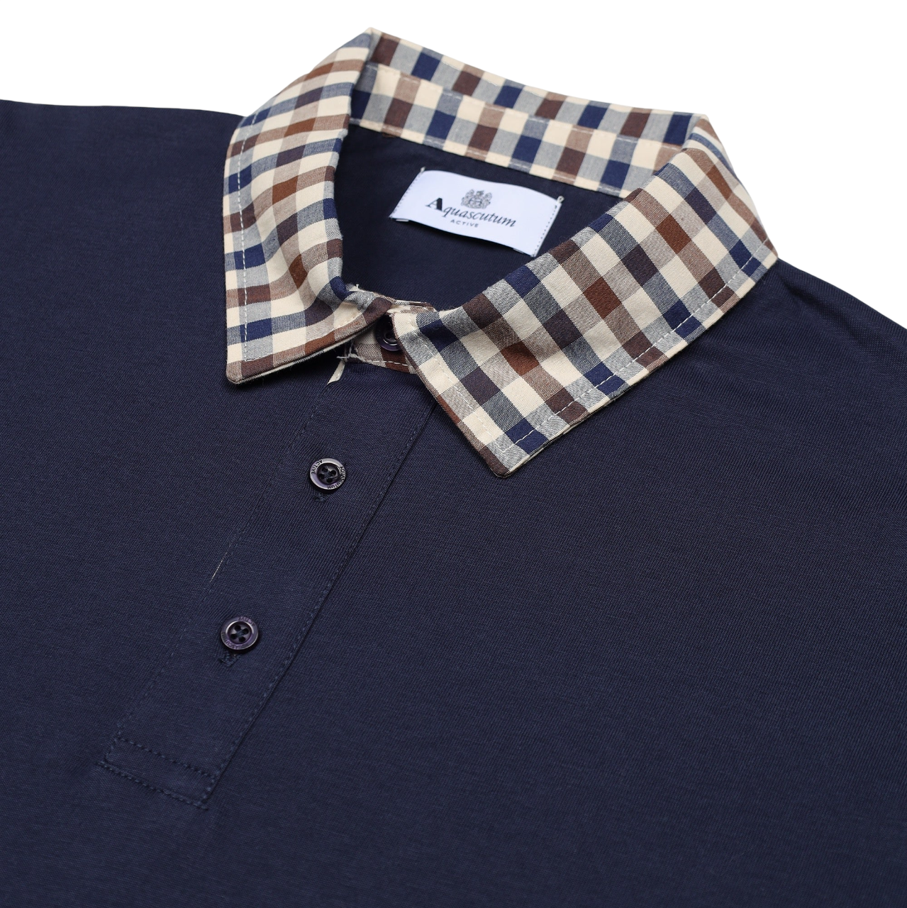 Aquascutum Active Club Check Collar L/S Polo Shirt: NAVY