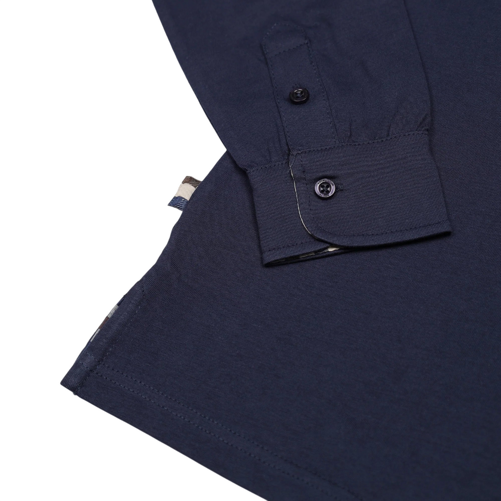 Aquascutum Active Club Check Collar L/S Polo Shirt: NAVY