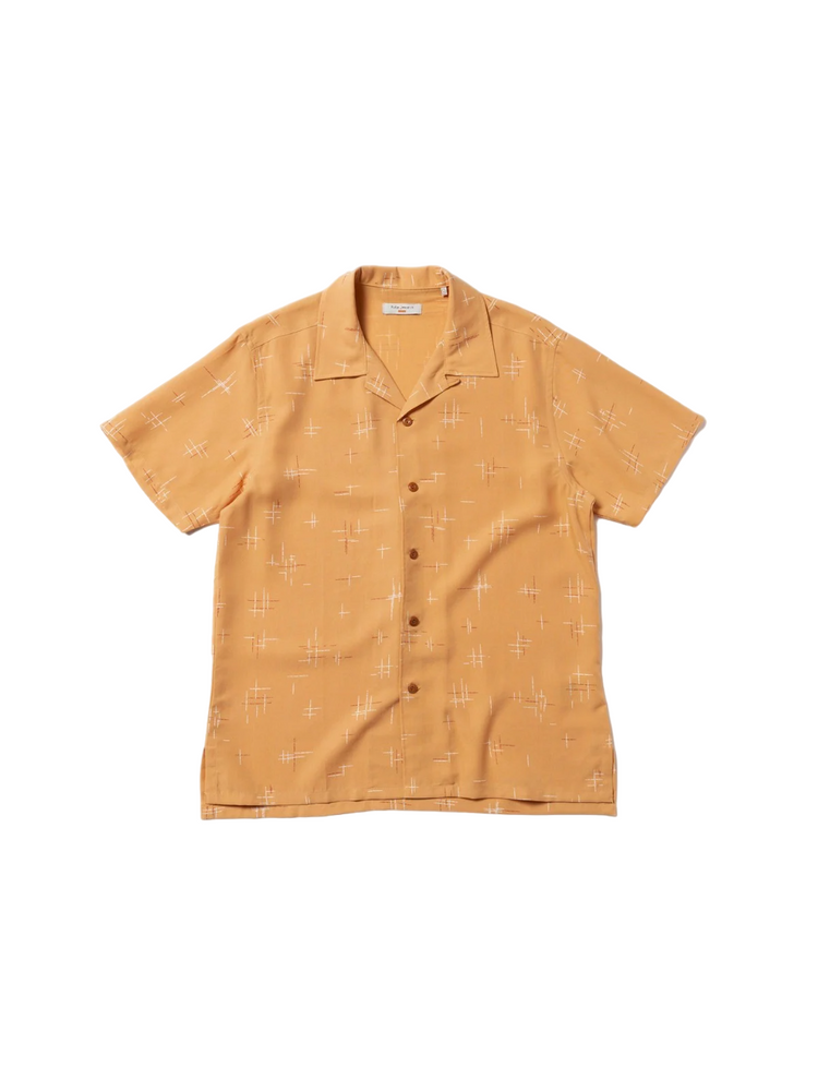 Nudie Jeans Arvid 50s Hawaii Shirt: OCHRE (Mustard)