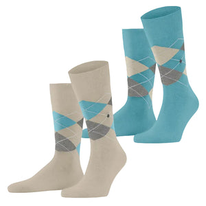 Burlington Everyday 2 Pack Argyle Sock: AQUA/BEIGE
