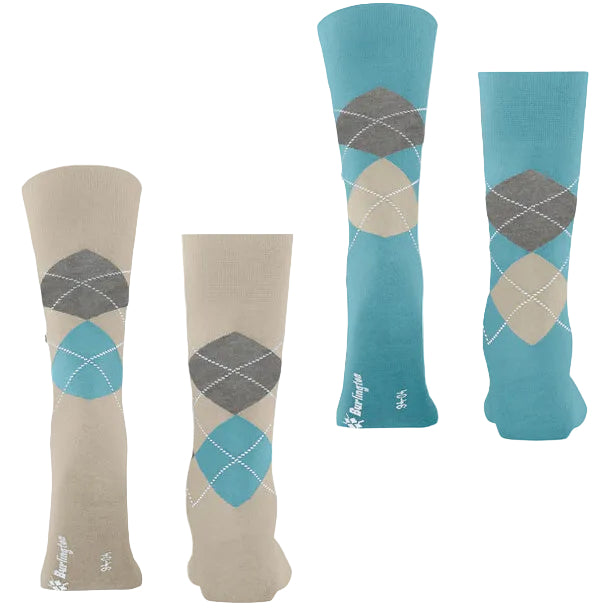 Burlington Everyday 2 Pack Argyle Sock: AQUA/BEIGE