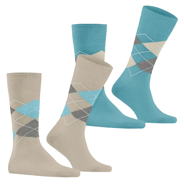 Burlington Everyday 2 Pack Argyle Sock: AQUA/BEIGE