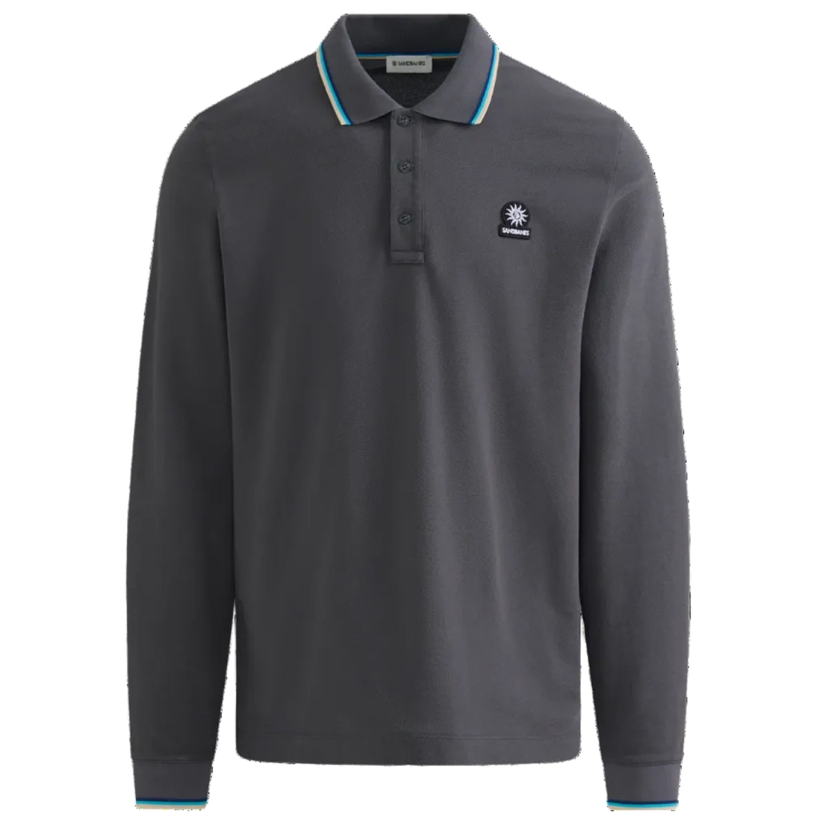 Sandbanks Contrast Trim L/S Polo Shirt: ANTHRACITE