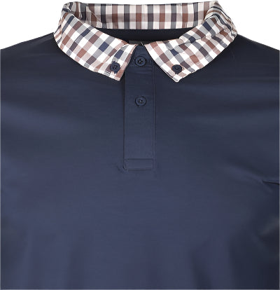 Supima Cotton Aquascutum Long Sleeve Polo Navy Supima Club Check