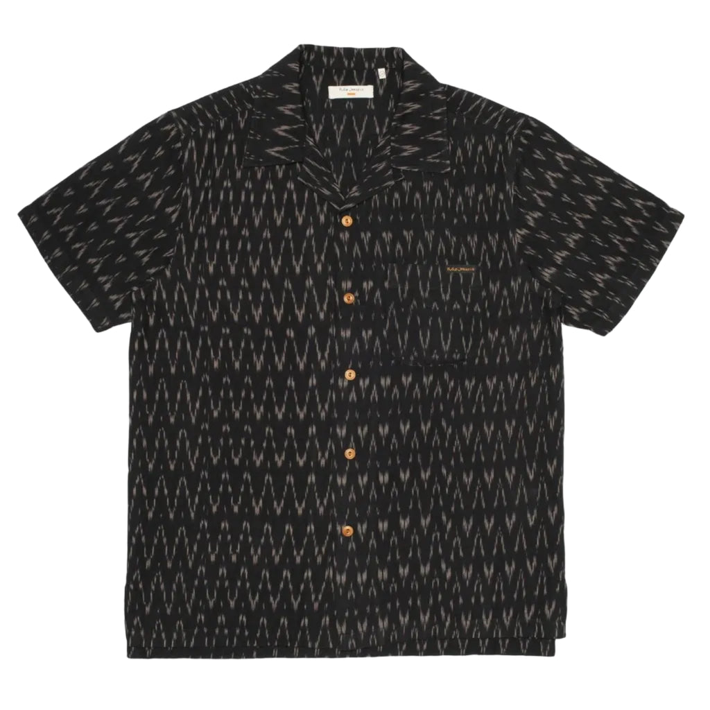 Nudie Jeans Arvid Ikat Hawaii Shirt: BLACK