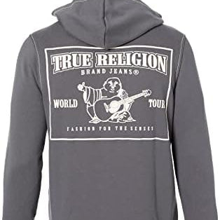 True Religion Big T Zip Hoodie: IRON GATE/WINTER WHITE