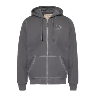 True Religion Big T Zip Hoodie: IRON GATE/WINTER WHITE