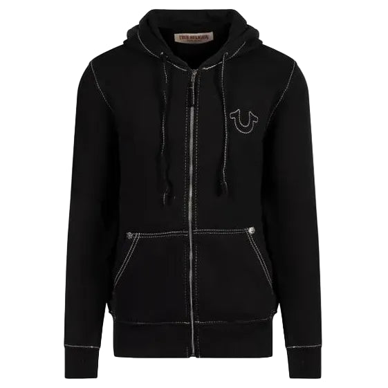 True Religion Big T Zip Hoodie: JET BLACK/WINTER WHITE