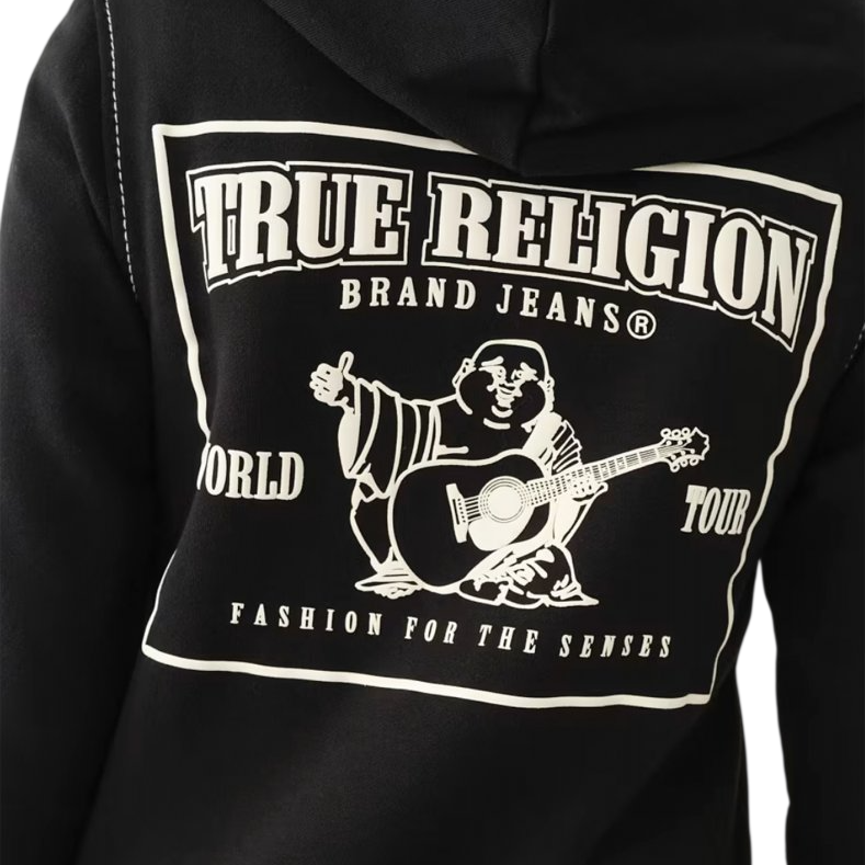 True Religion Big T Zip Hoodie: JET BLACK/WINTER WHITE