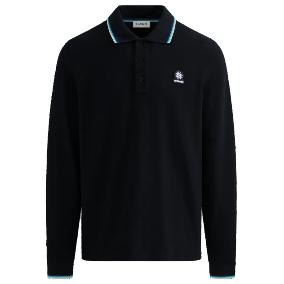 Sandbanks Contrast Trim L/S Polo Shirt: BLACK