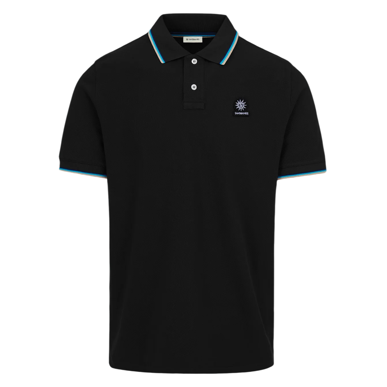 Sandbanks Badge Logo Tipped Polo Shirt: BLACK
