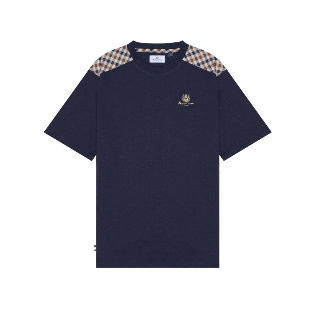 Aquascutum Active Club Check Shoulder T-Shirt: NAVY