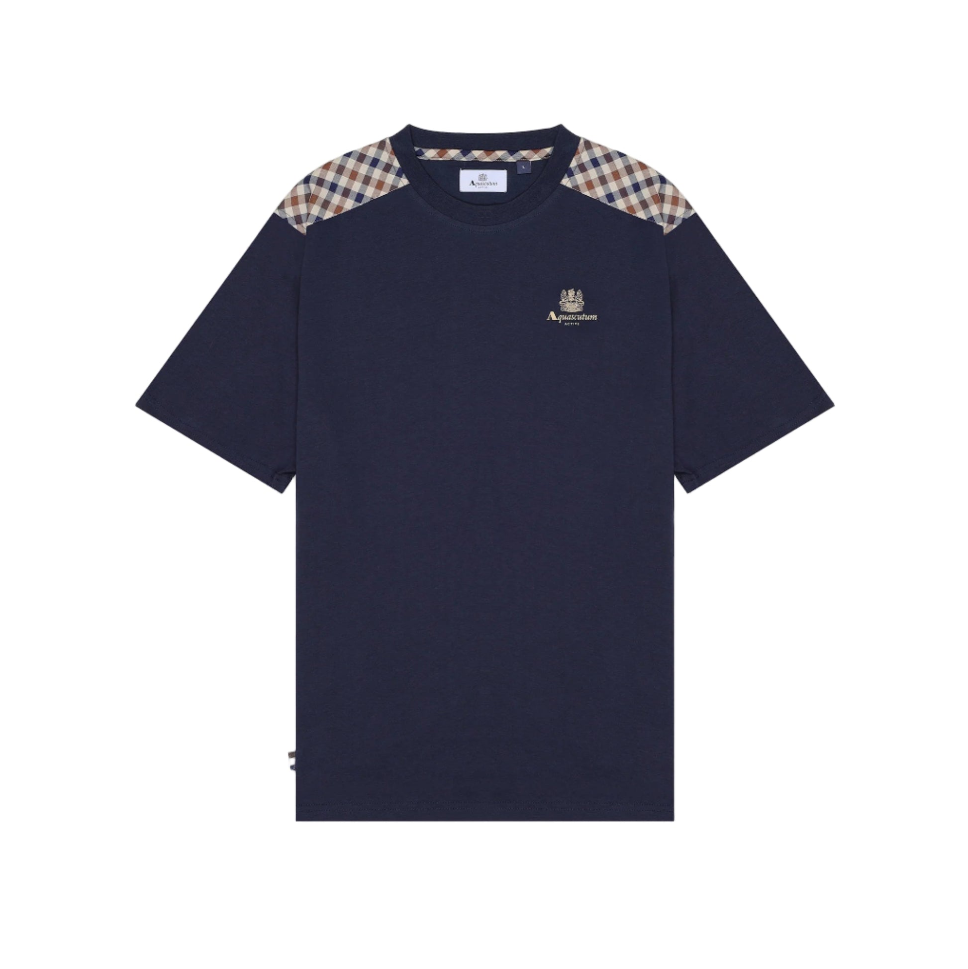 Aquascutum Active Club Check Shoulder T-Shirt: NAVY