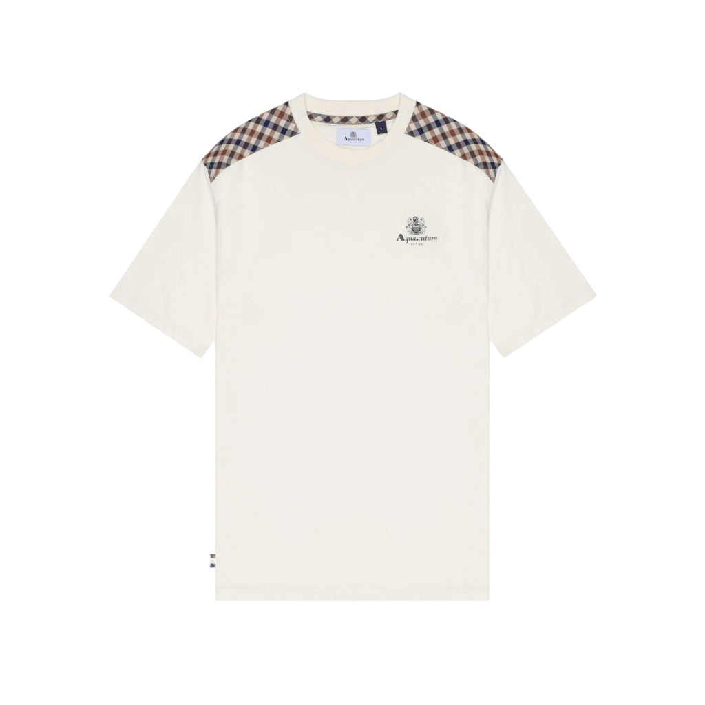 Aquascutum Active Club Check Shoulder T-Shirt: OFF WHITE