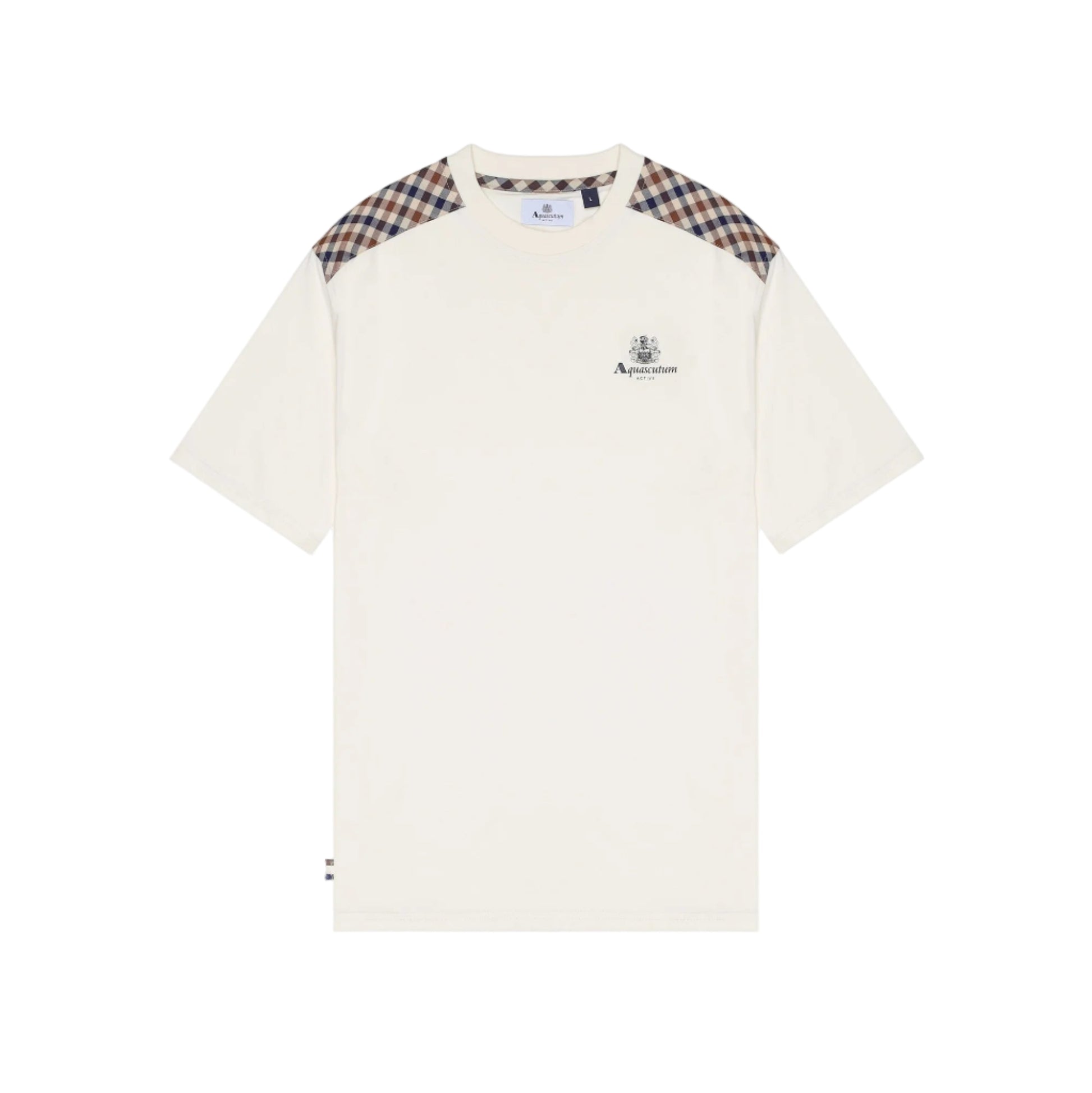 Aquascutum Active Club Check Shoulder T-Shirt: OFF WHITE