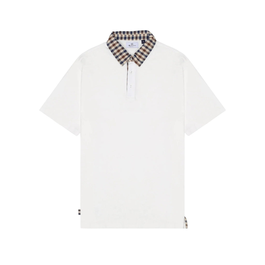 Aquascutum Active Club Check Collar Polo Shirt: NATURAL