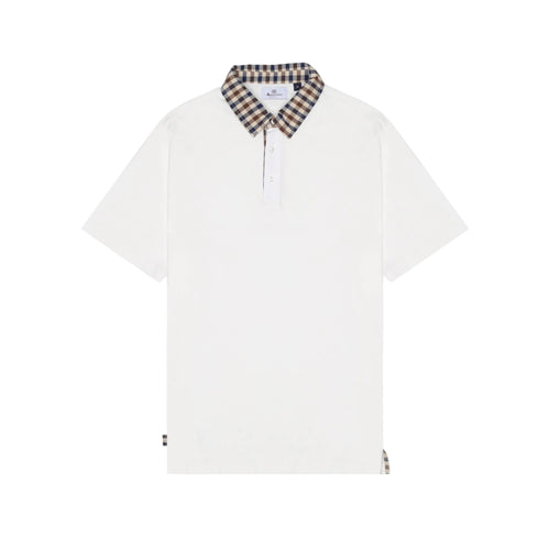 Aquascutum Active Club Check Collar Polo Shirt: NATURAL