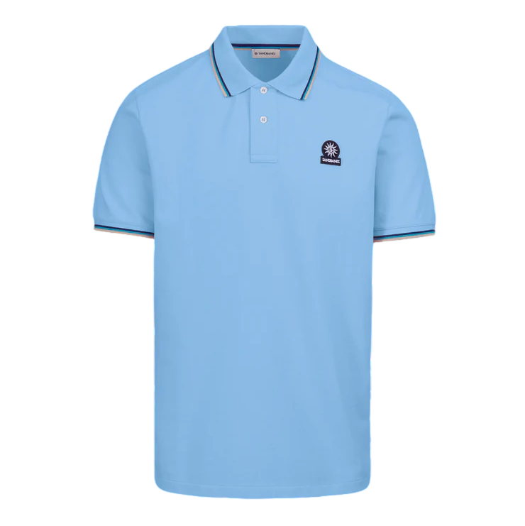 Sandbanks Badge Logo Tipped Polo Shirt: DUSTY BLUE