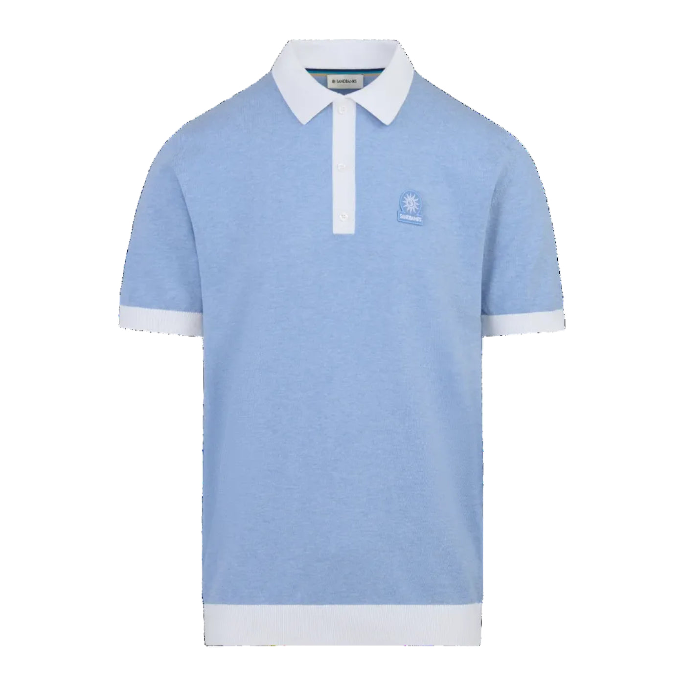 Sandbanks Knitted Three Button Polo Shirt: DUSTY BLUE
