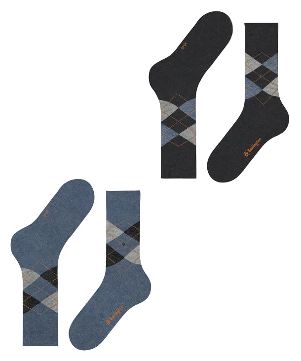 Burlington Everyday 2 Pack Argyle Sock: DENIM