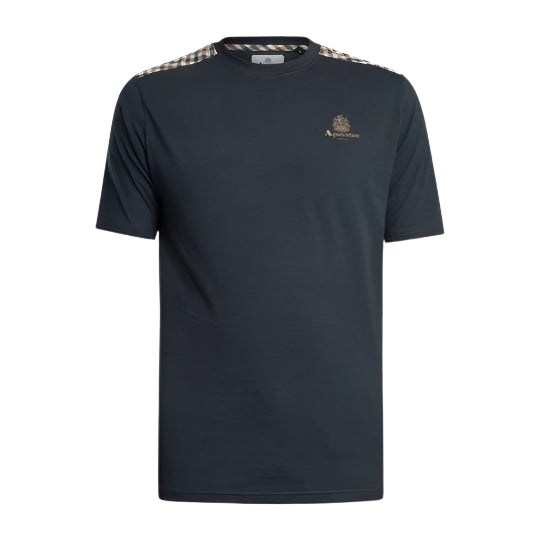 Aquascutum Active Club Check Details T-Shirt: NAVY