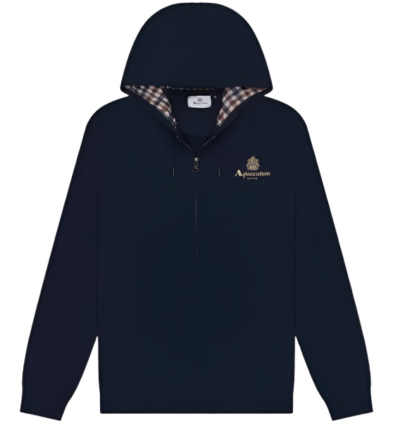 Aquascutum Active Club Check Hoodie: NAVY
