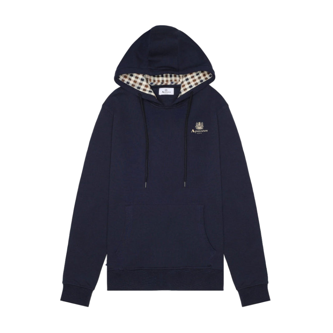 Aquascutum Active Small Logo Pullover Hoodie: NAVY