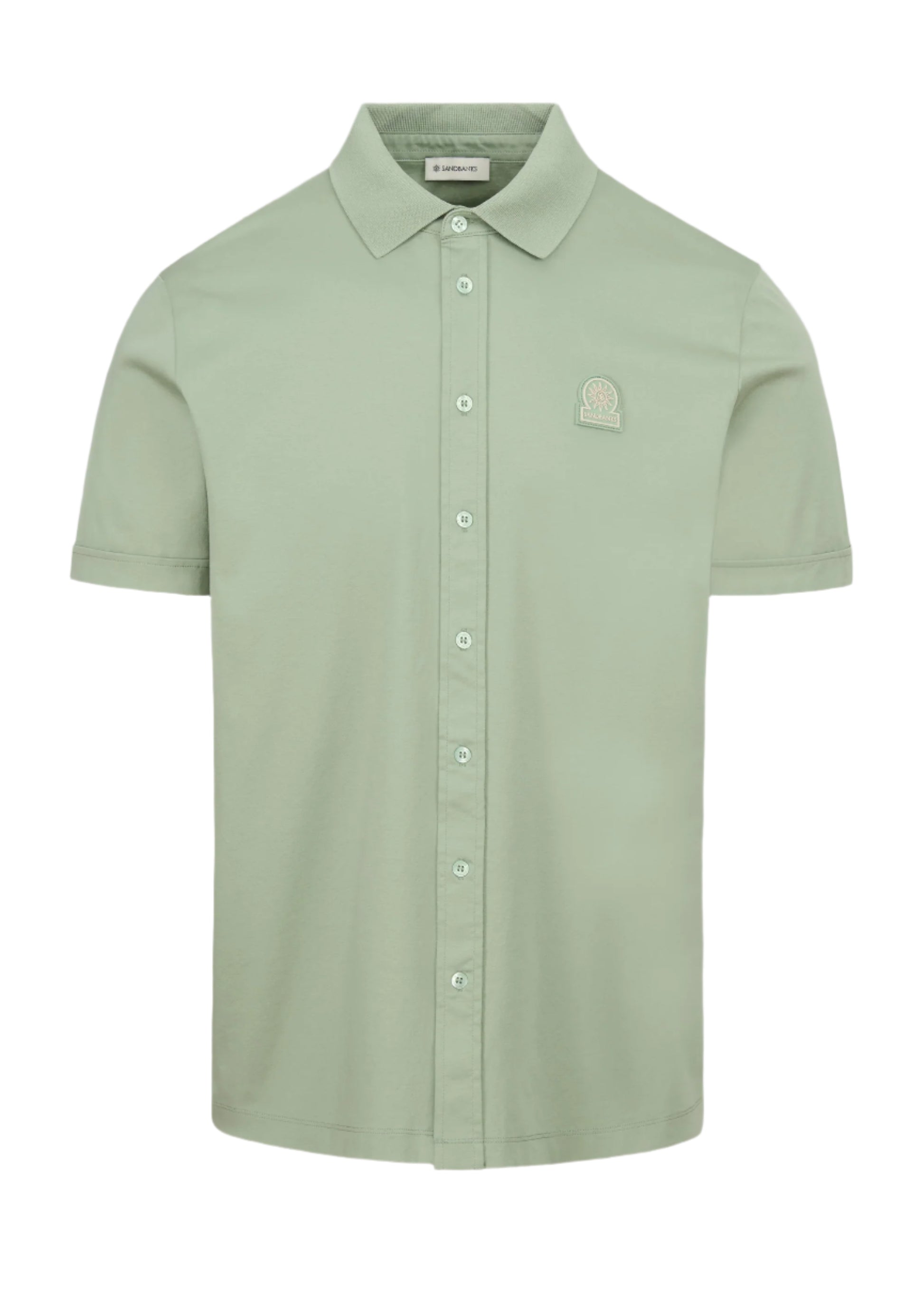 Sandbanks Full Button Interlock Polo Shirt: SAGE