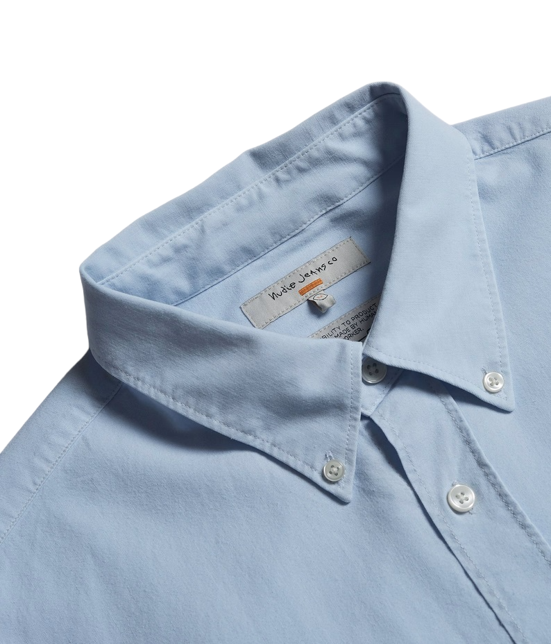 
                
                    Load image into Gallery viewer, Nudie Jeans John Summer Button Down Shirt Light Blue HemingCo
                
            