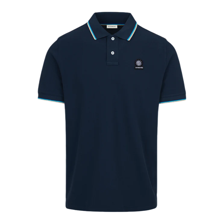 Sandbanks Badge Logo Tipped Polo Shirt: NAVY