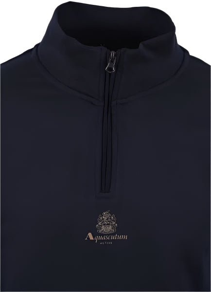 Aquascutum Active Small Logo Quarter Zip Sweatshirt: NAVY