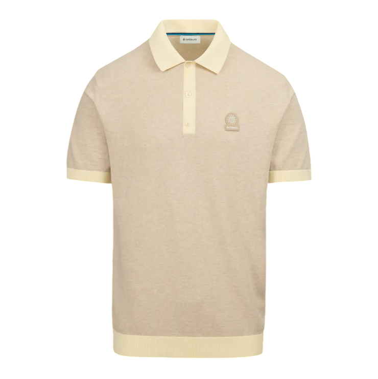 Sandbanks Knitted Three Button Polo Shirt: OAT