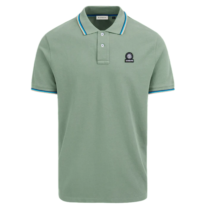 Sandbanks Badge Logo Tipped Polo Shirt: SAGE