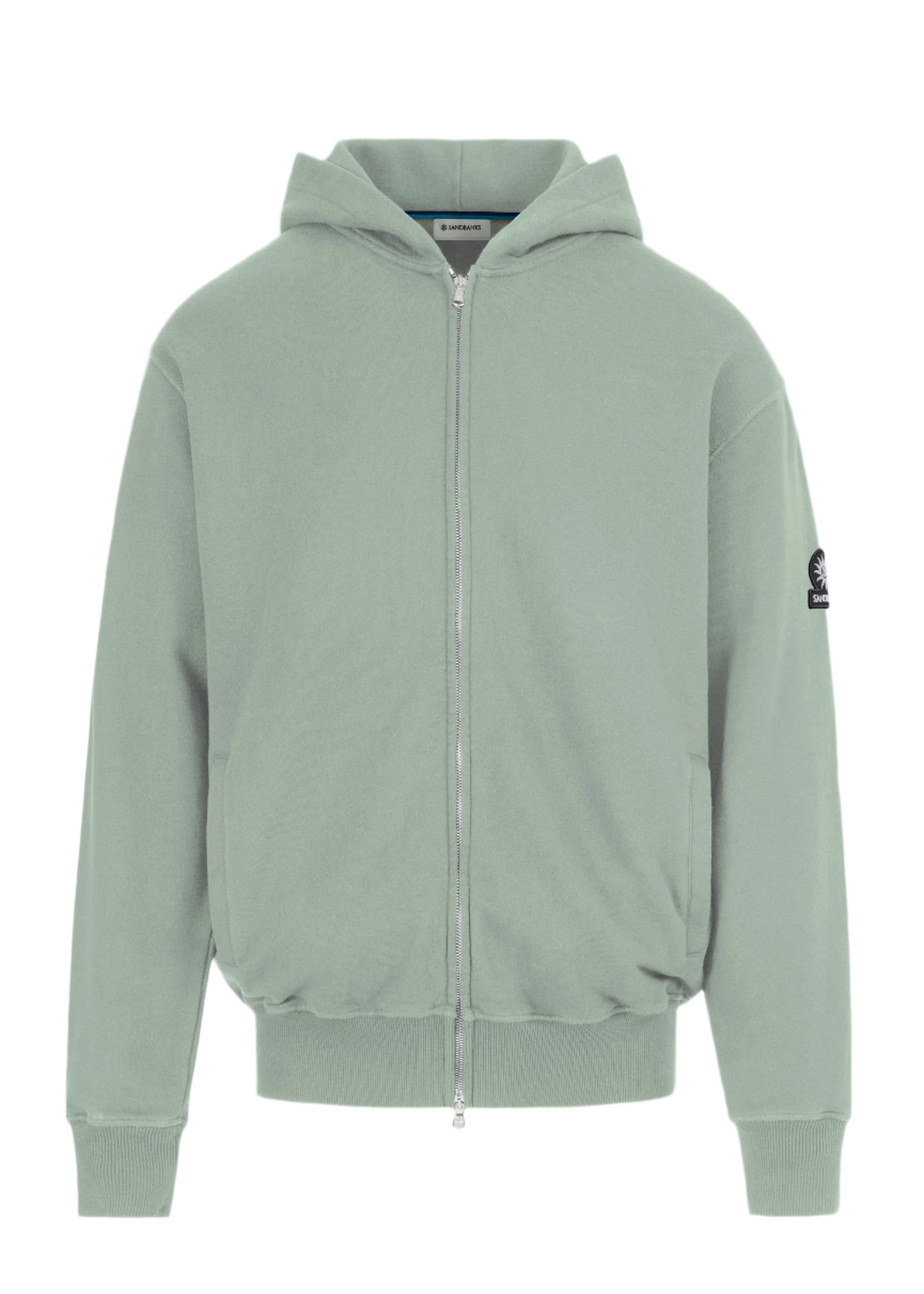 Sandbanks Badge Logo Zip Hoodie: SAGE