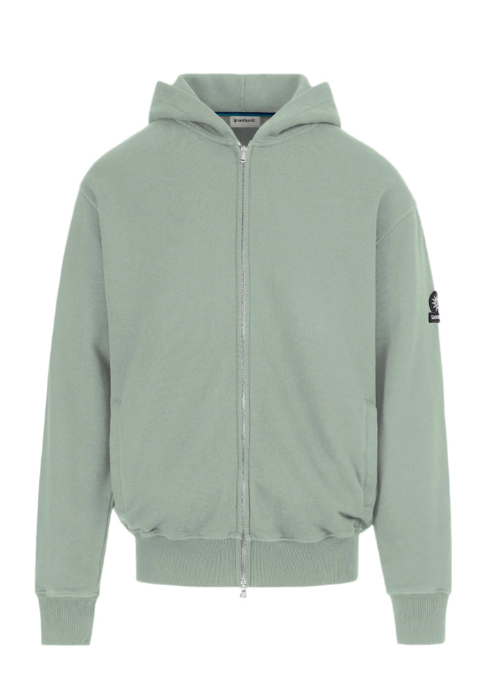 Sandbanks Badge Logo Zip Hoodie: SAGE