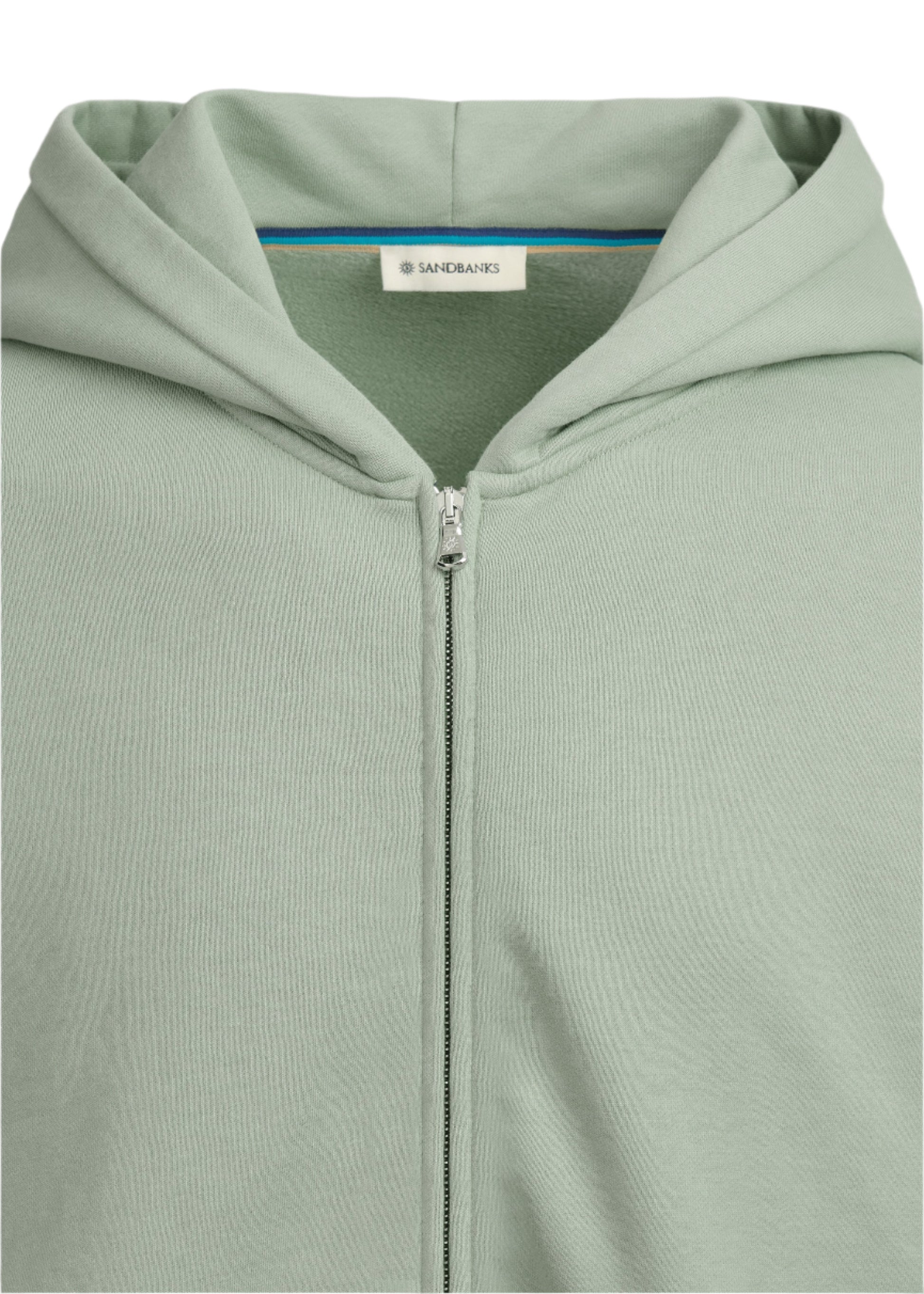 Sandbanks Badge Logo Zip Hoodie: SAGE