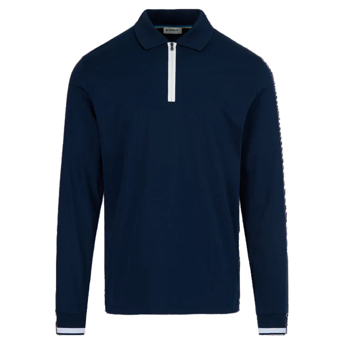Sandbanks Silicone Zip L/S Polo Shirt: NAVY