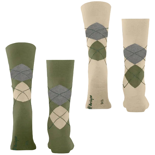 Burlington Everyday 2 Pack Argyle Sock: SAGE/STONE