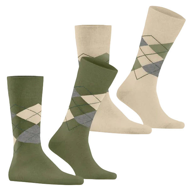 Burlington Everyday 2 Pack Argyle Sock: SAGE/STONE
