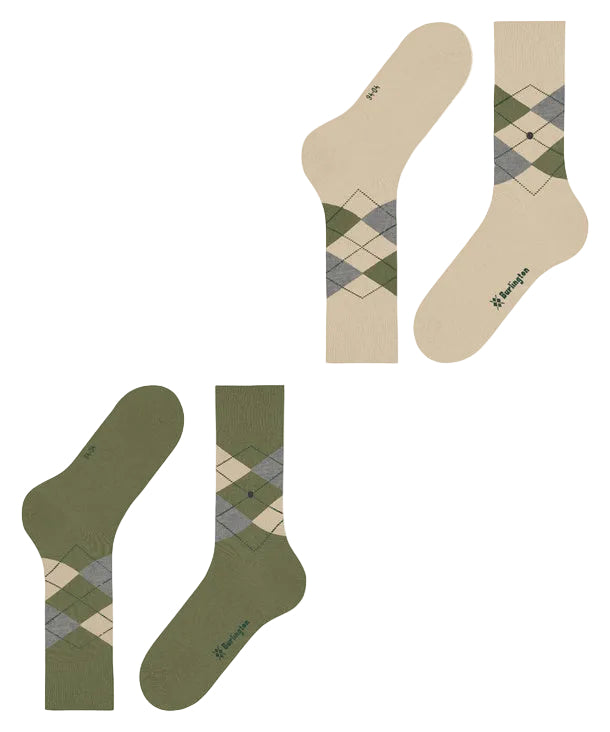 Burlington Everyday 2 Pack Argyle Sock: SAGE/STONE