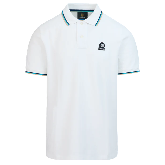 Sandbanks Badge Logo Tipped Polo Shirt: WHITE