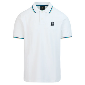 Sandbanks Badge Logo Tipped Polo Shirt: WHITE