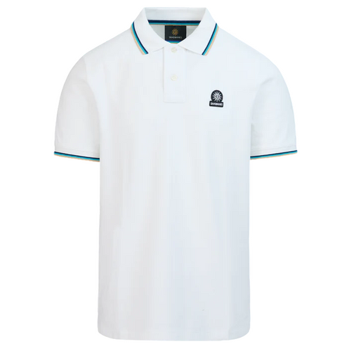 Sandbanks Badge Logo Tipped Polo Shirt: WHITE